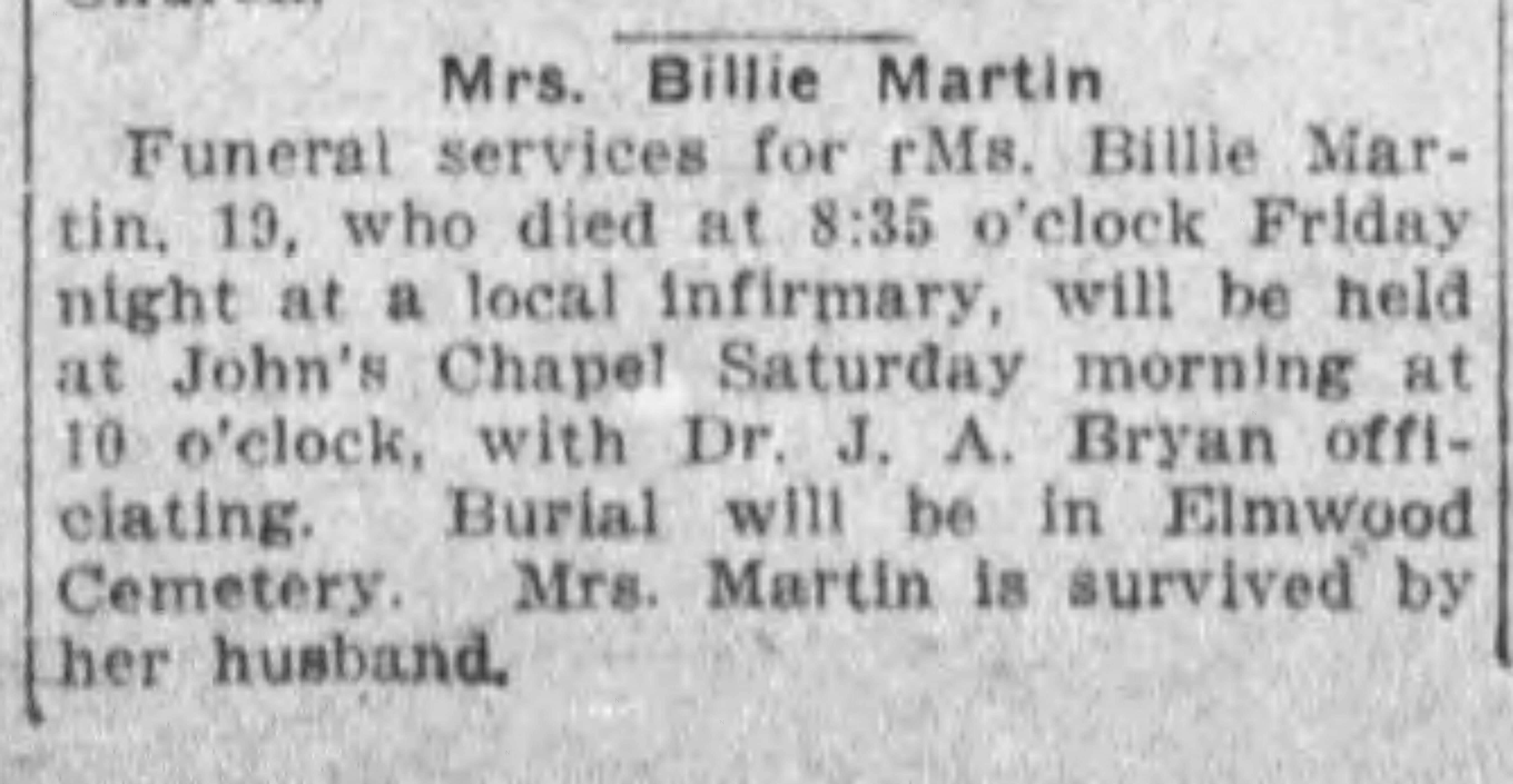 Mrs. Billie Martin
